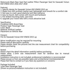 Almohadilla de cuero para asiento trasero de motocicleta, asiento de pasajero para Kawasaki Vulcan 650 VN650 2015 2016 2017 2018 genérico