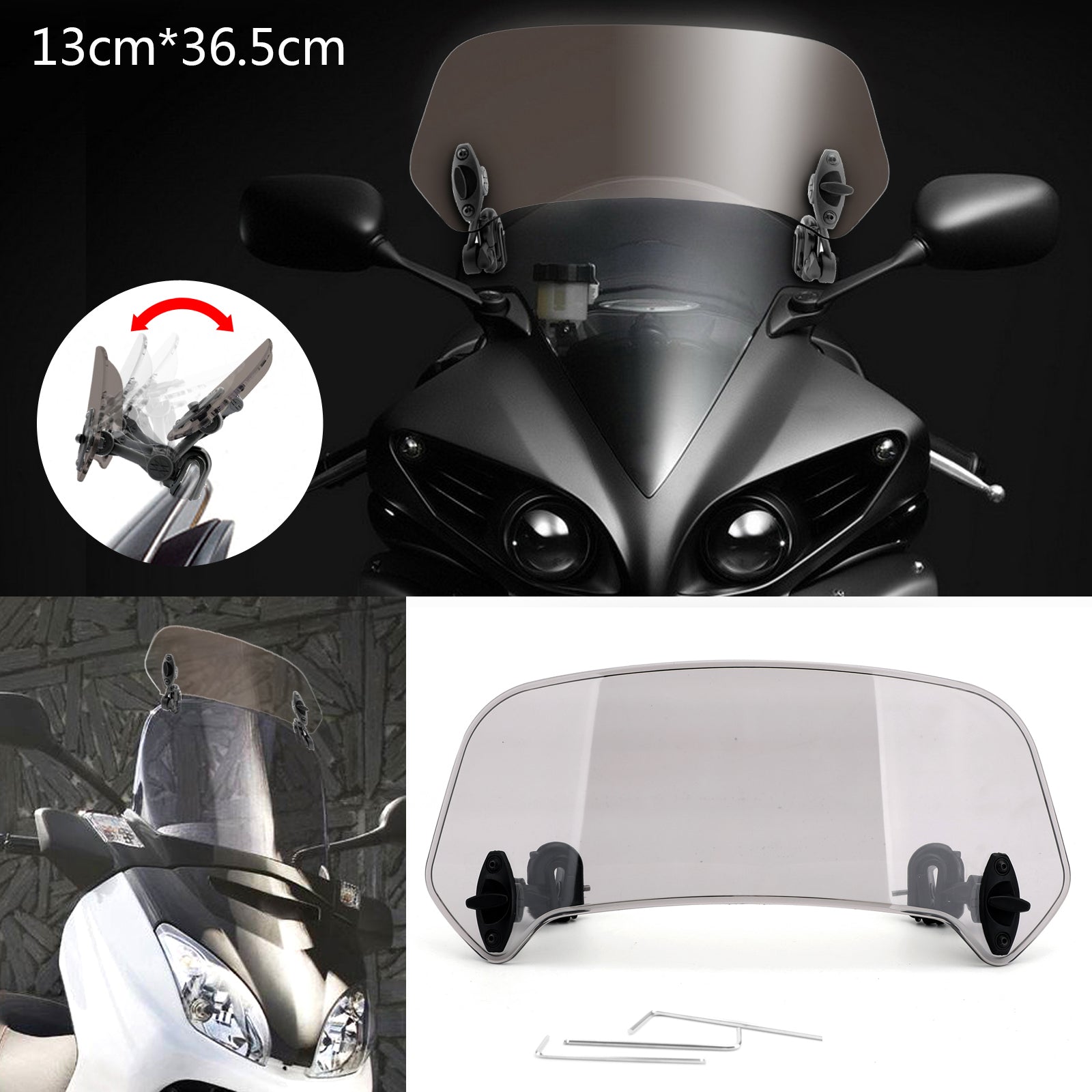 Adjustable Clip On Windshield Extension Spoiler Wind Deflector Smoke