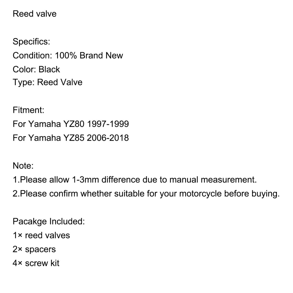 Sistema di valvole lamellari ad alte prestazioni per Yamaha YZ80 1997-1999 YZ85 2006-2018
