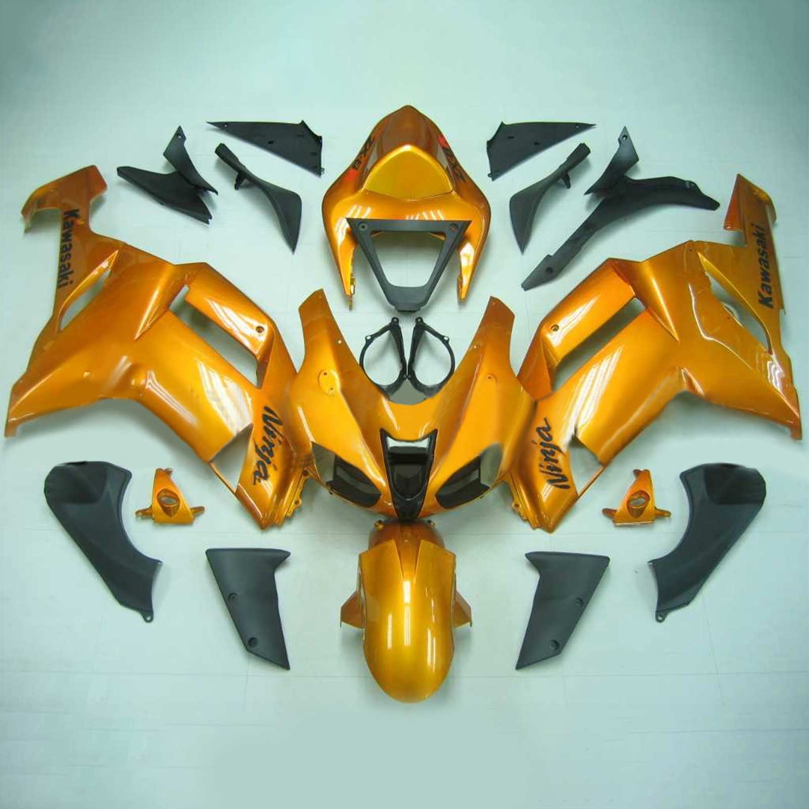 Amotopart Kawasaki 2007-2008 ZX6R 636 Orange With Black Logos Fairing