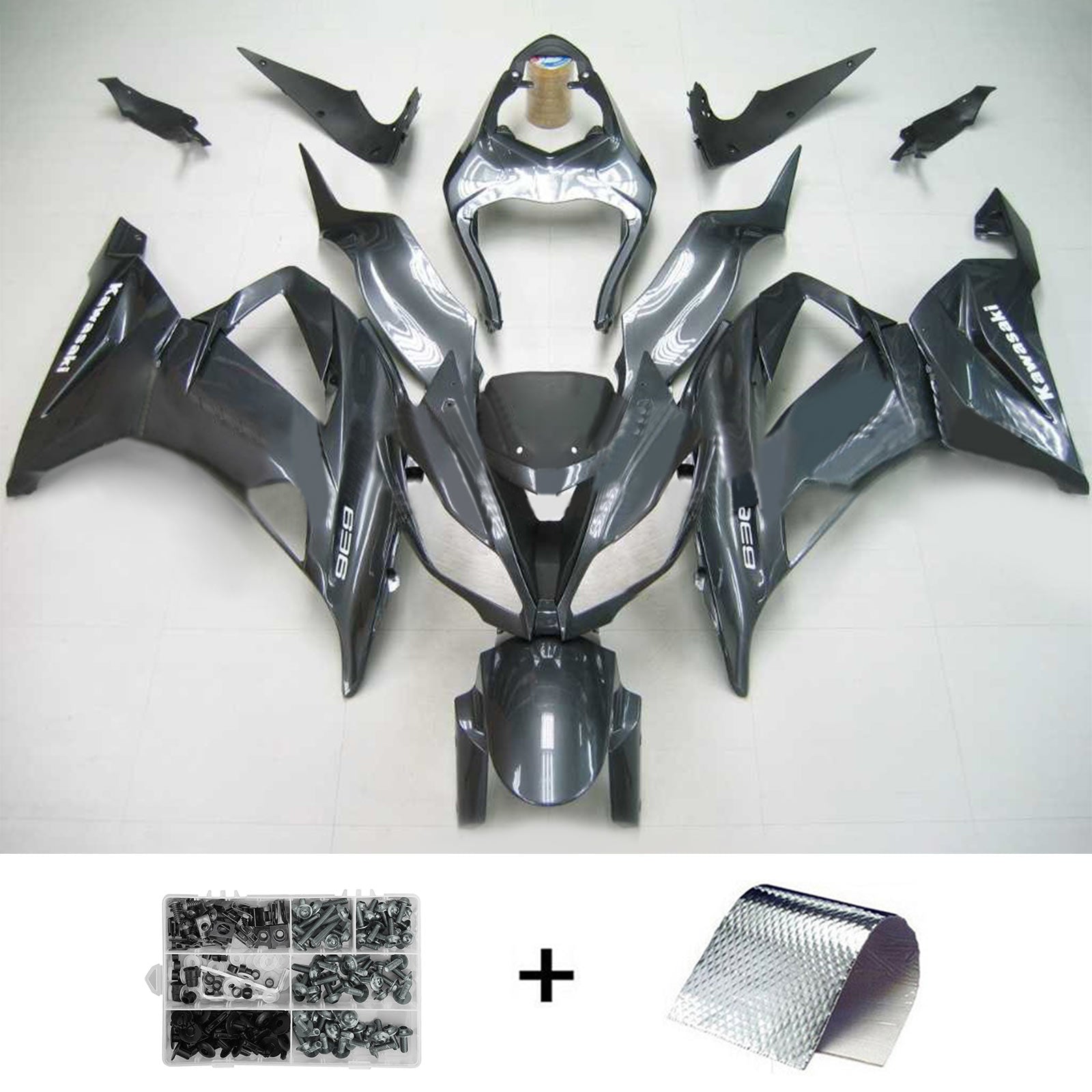 Amotopart Kawasaki 2013–2018 ZX6R 636 schwarzes Verkleidungsset