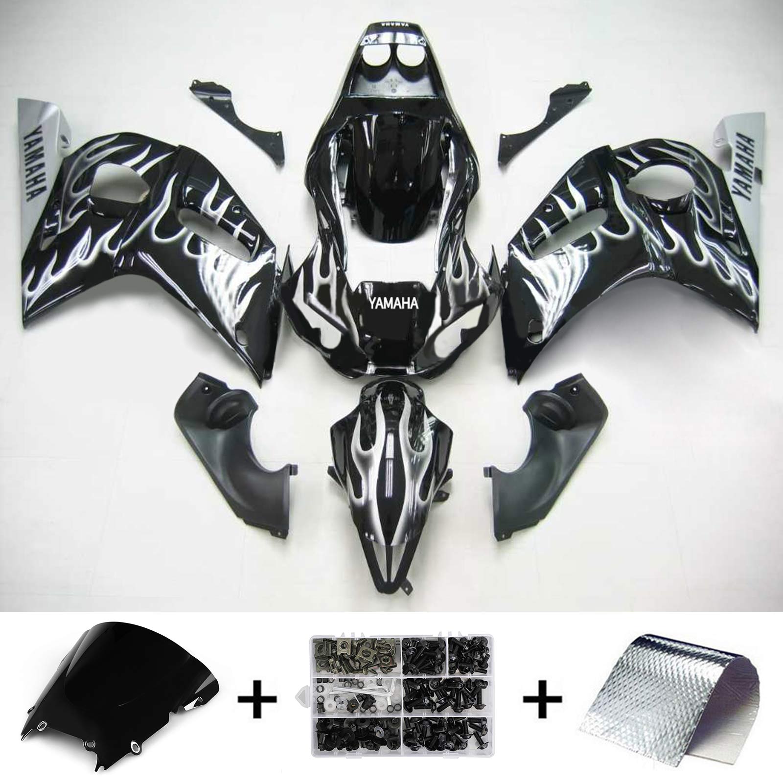 Amotopart Yamaha 1998-2002 YZF 600 R6 Black Sliver Fairing Kit