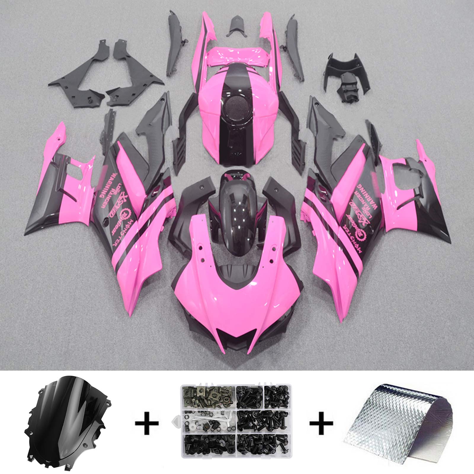 Amotopart Yamaha 2019-2021 YZF R3/YZF R25 Kit de carenado negro rosa