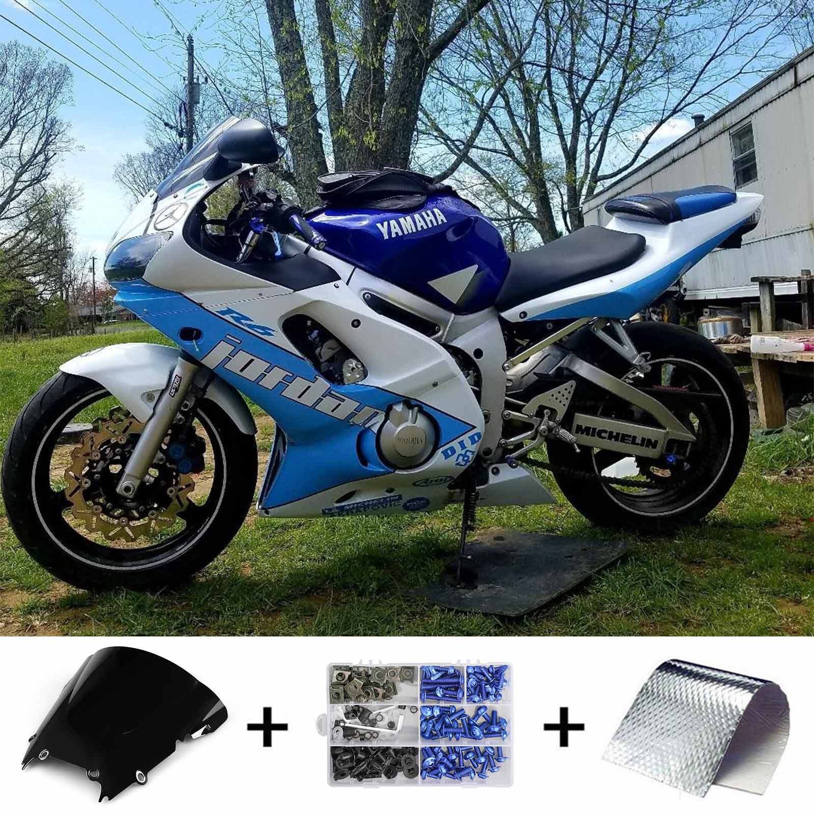 Kit de carénage Amotopart Yamaha 1998-2002 YZF 600 R6 bleu blanc