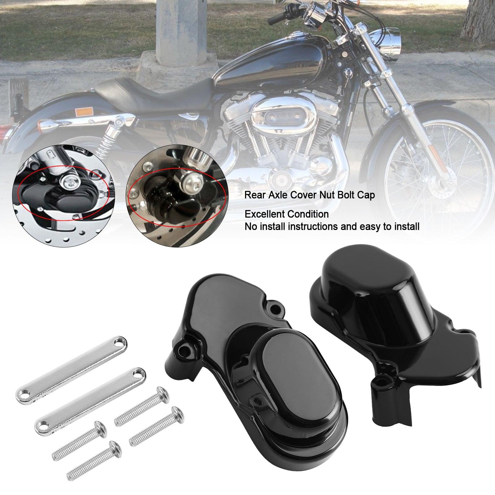 Muttern-Schraubenkappe für Hinterachsabdeckung für Sportster 1200 XL1200C 883 2005–2017, Schwarz, Generisch