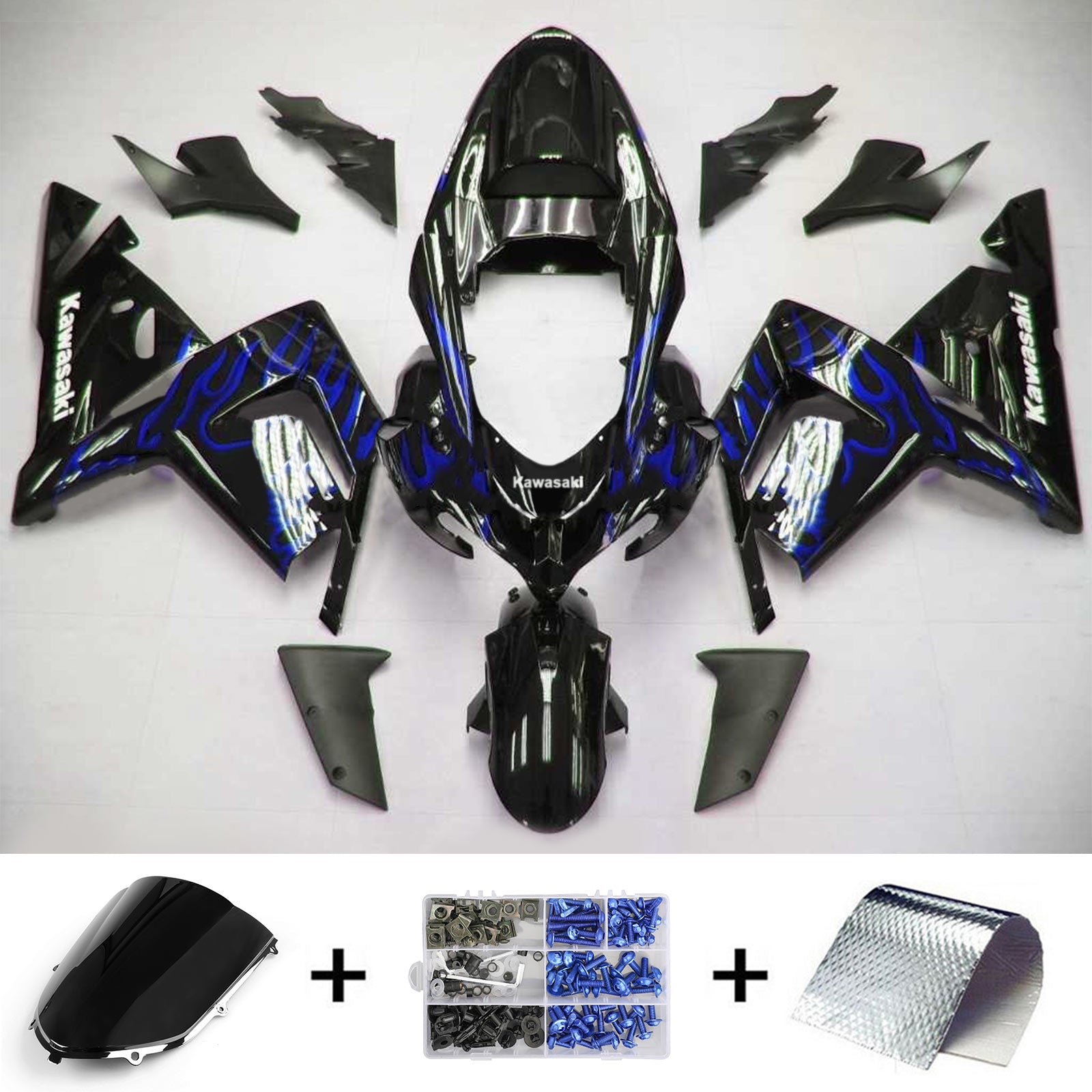 Amotopart Kawasaki 2004-2005 ZX10R Black With Blue Line Fairing Kit