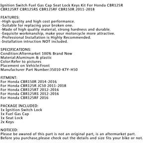 Zündschalter Kraftstofftankdeckel Sitzschlossschlüssel für Honda CBR150R CBR125R RT RS 11-18
