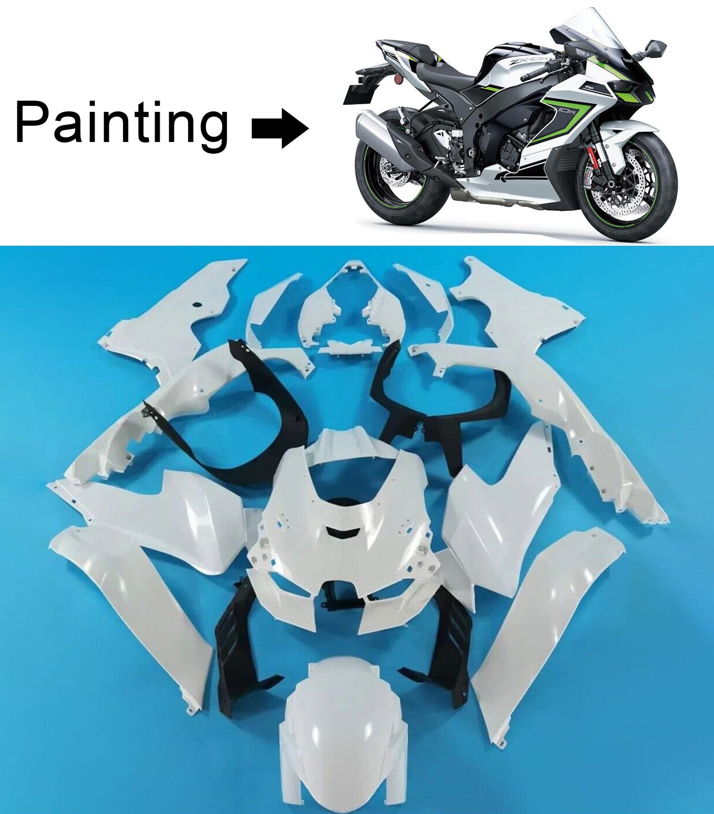 Amotopart 2021-2024 Kawasaki ZX10R ZX10RR Green Black Style9 Fairing Kit