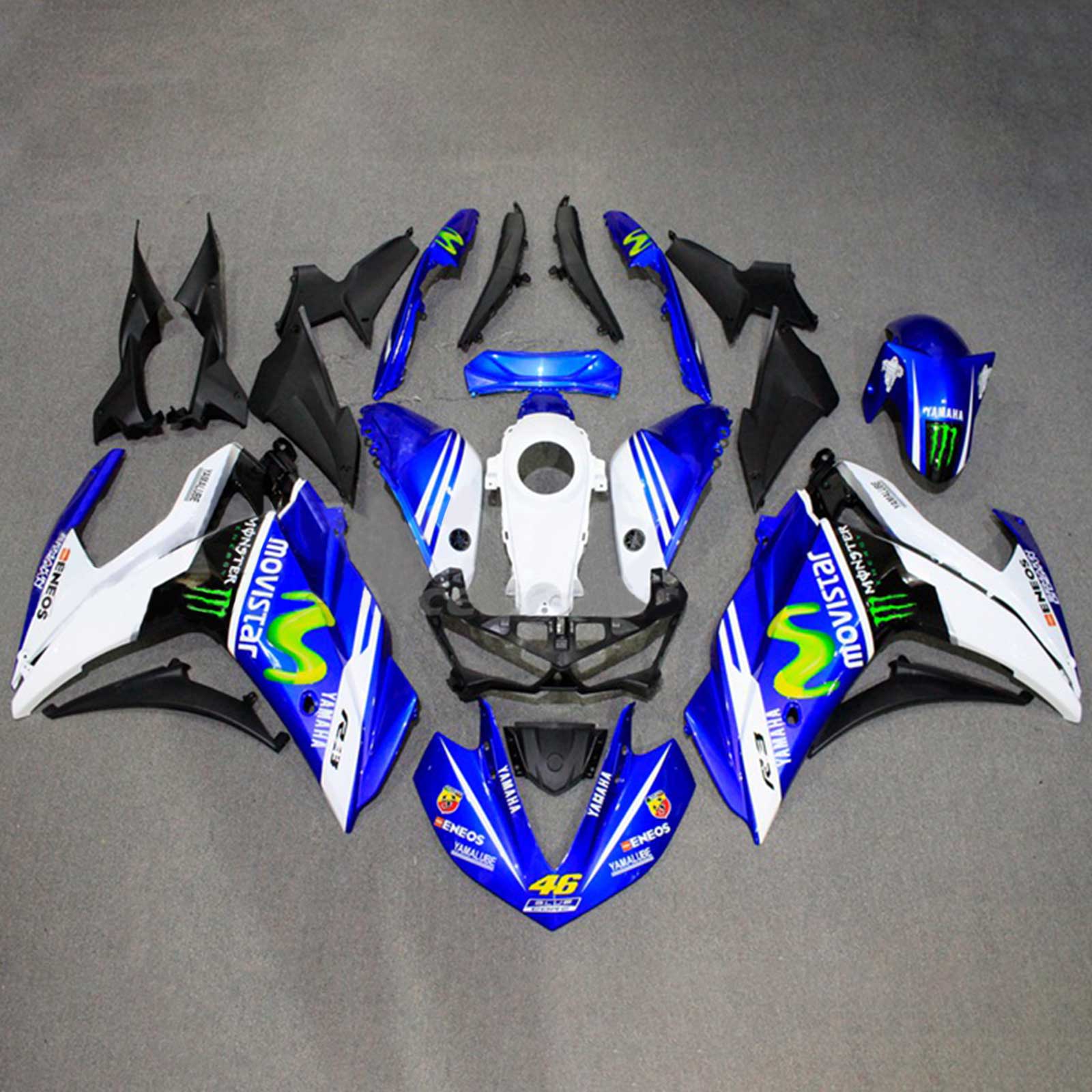 Amotopart Fairing Kit Yamaha 2014-2018 YZF R3 & 2015-2017 YZF R25 Blue White Fairing Kit