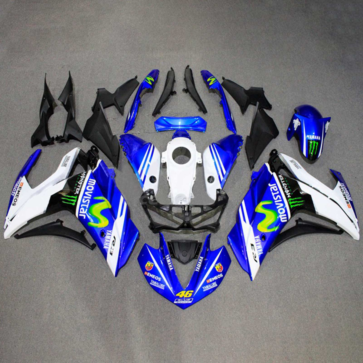 Amotopart Verkleidungsset Yamaha 2014–2018 YZF R3 &amp; 2015–2017 YZF R25 Blau-weißes Verkleidungsset