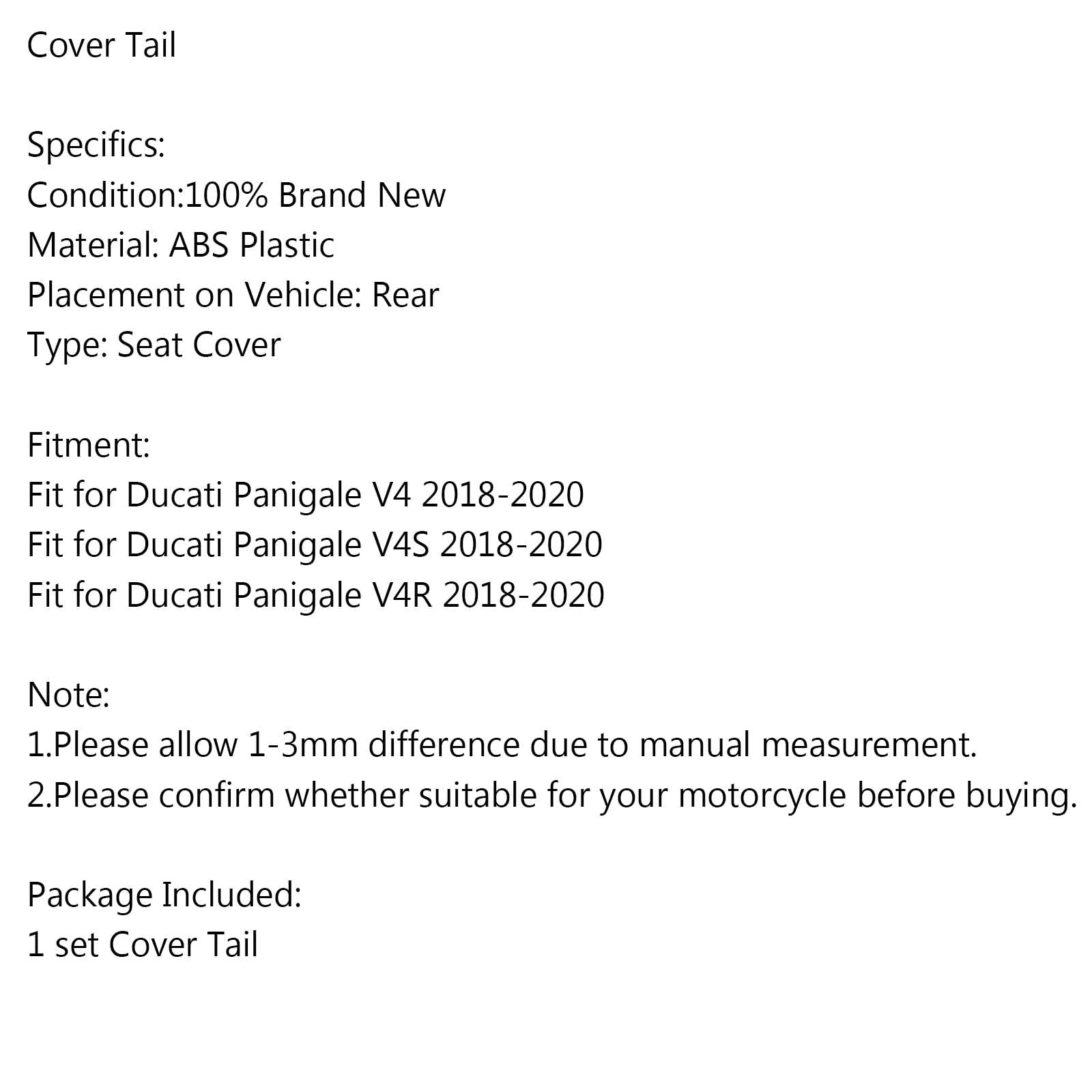 Rear Cover Tail Fairing for Ducati Panigale V4 / V4S / V4R 2018-2019 Generic