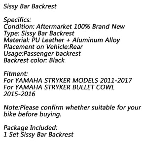 Schienale Sissy Bar per Yamaha Star Stryker Modello Upright Pad Bullet Cowl XVS1300 Spedizione FedEx Express generica