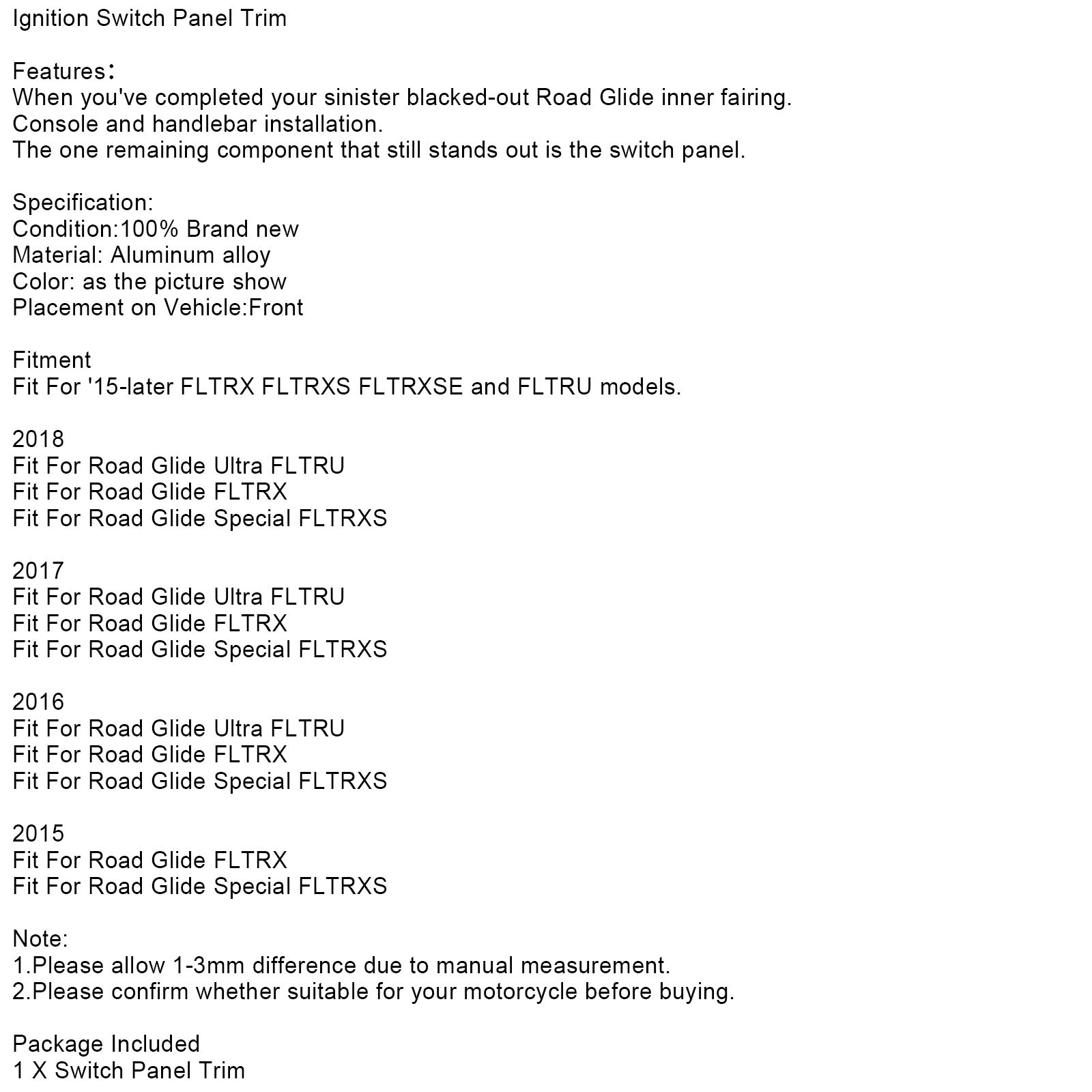 15-22 ツーリング ロード グライド ジェネリック用特別アルミ点火スイッチ パネル トリム