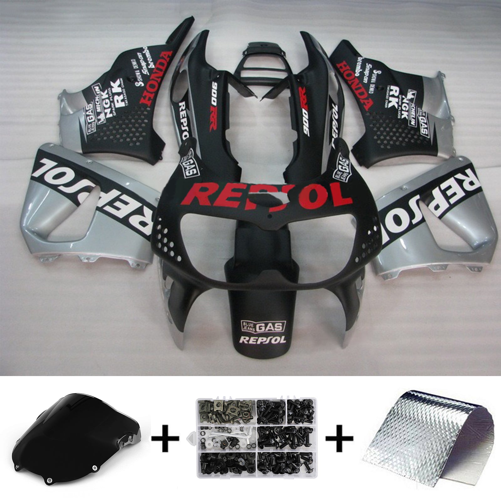 Amotopart 1994-1995 Honda CBR900RR 893 Kit de carénage gris et noir Repjol