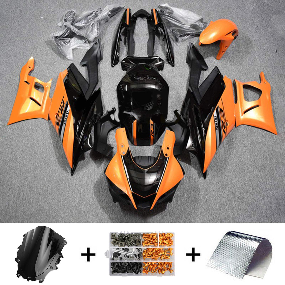 Amotopart Yamaha 2019-2021 YZF R3/YZF R25 Orange Black Fairing Kit