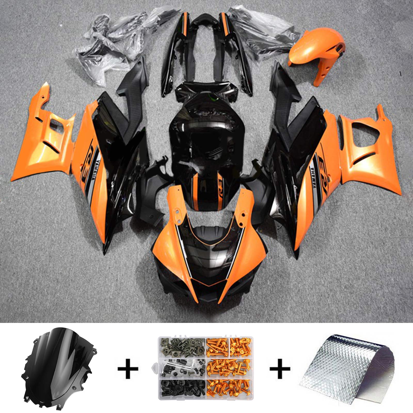 Amotopart Yamaha 2019–2021 YZF R3/YZF R25 Orange Schwarz Verkleidungsset