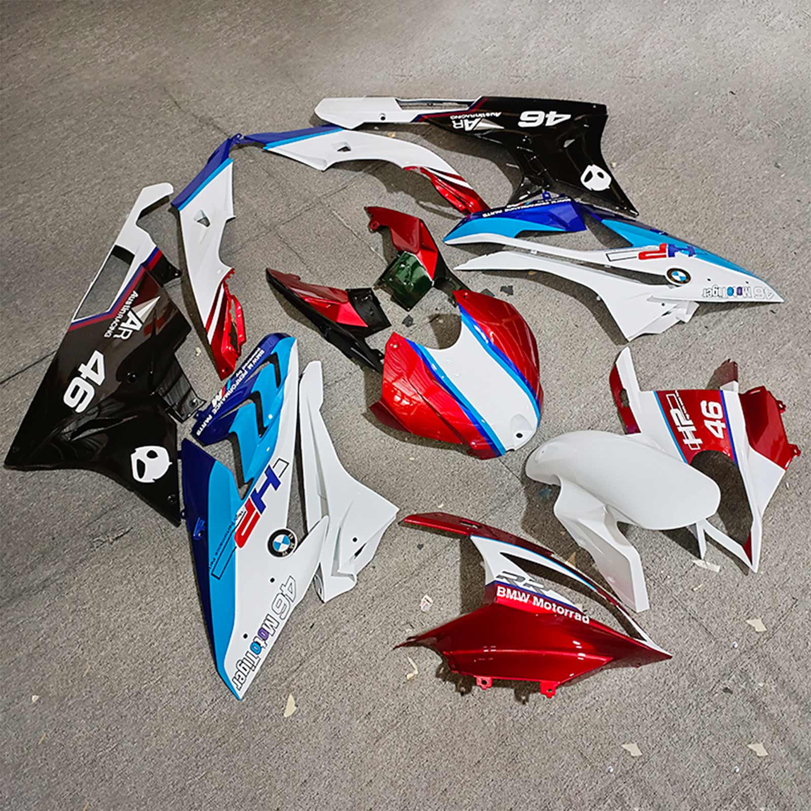 Amotopart 2019-2022 BMW S1000RR/M1000RR Kit de carénage de course rouge blanc bleu