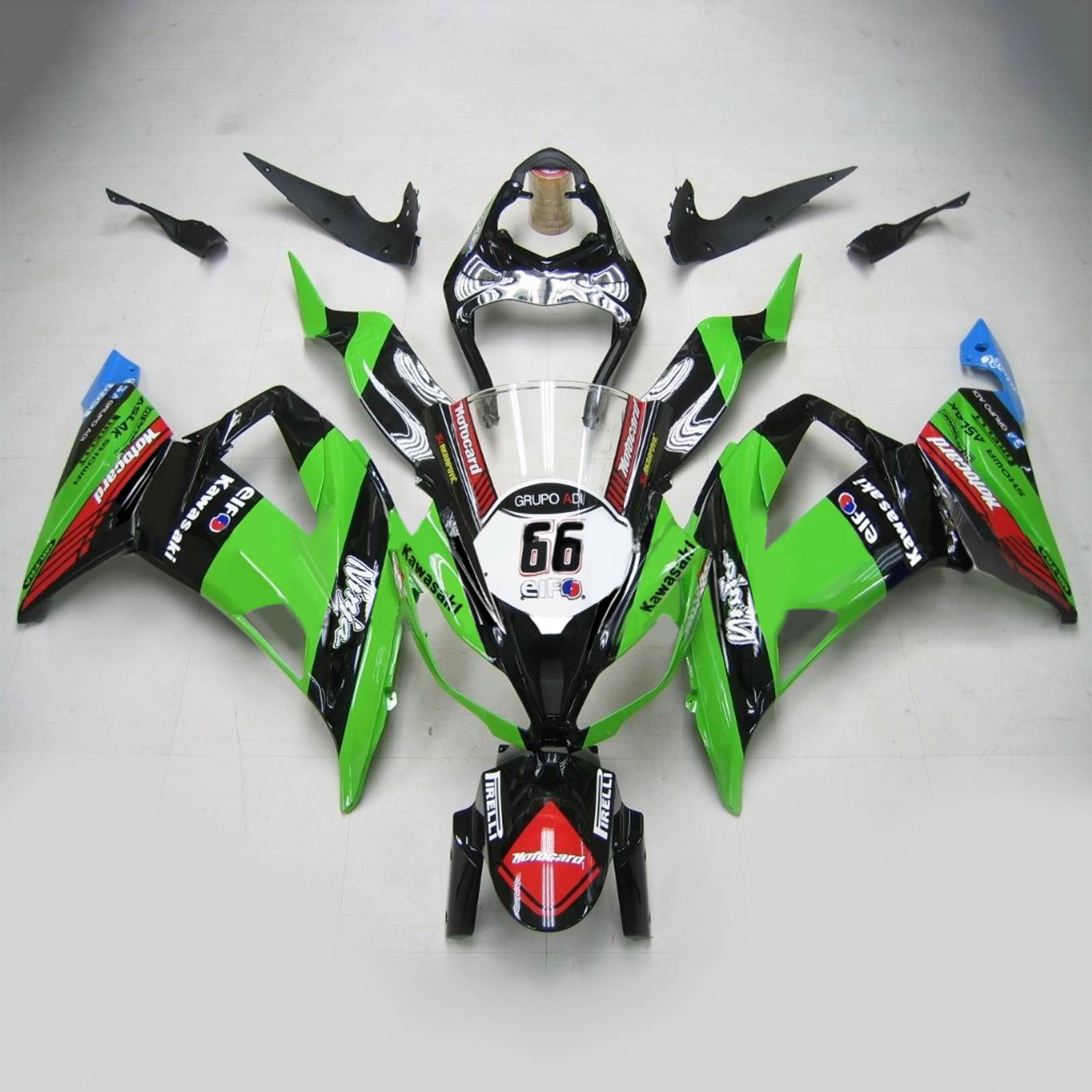 Amotopart Kawasaki 2013-2018 ZX6R 636 Green Black NO.66 Fairing Kit