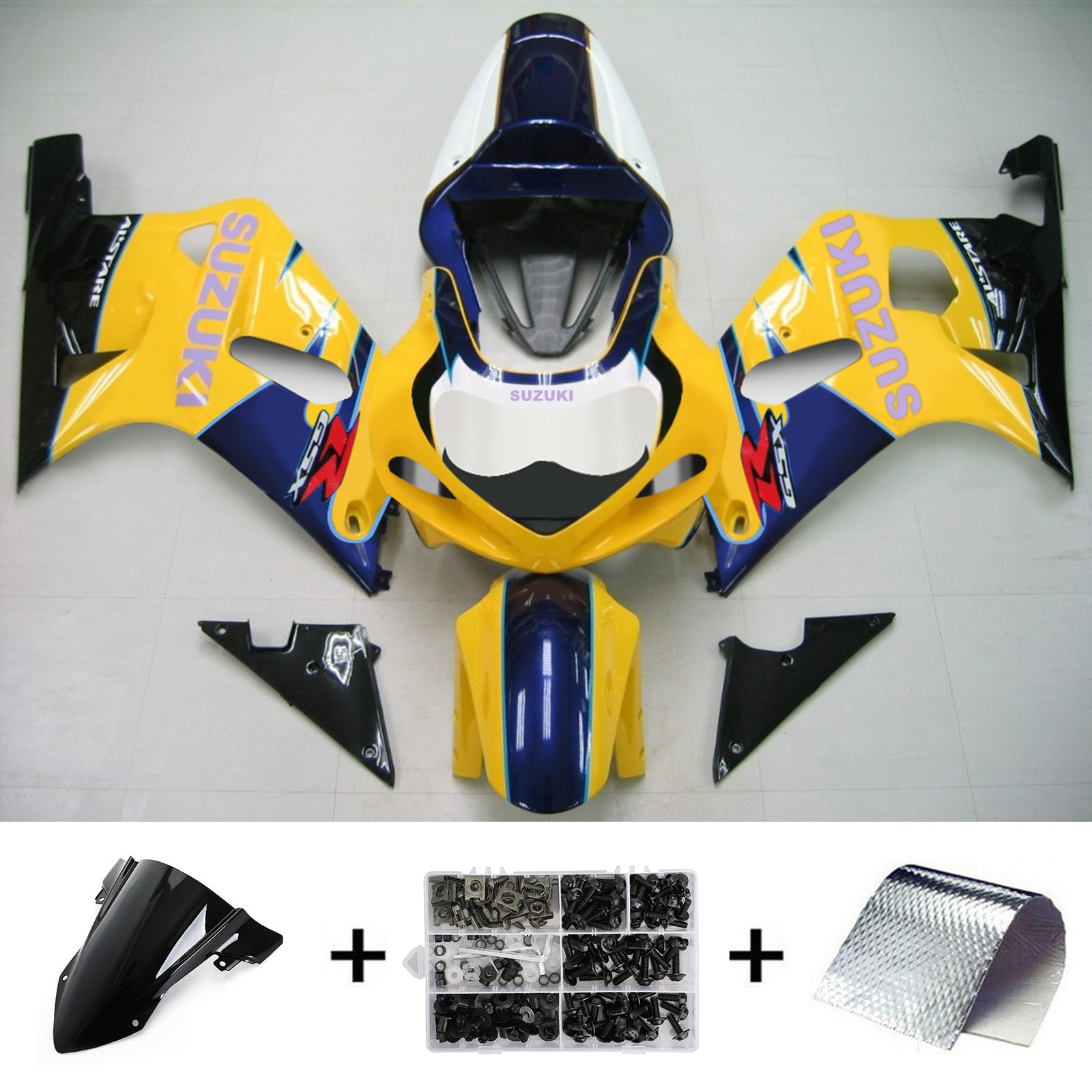 Amotopart Suzuki 01-03 GSXR600 & 00-03 GSXR750 Fairing yellow blue Kit
