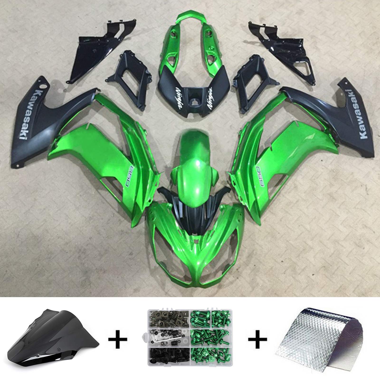 Amotopart 2012-2016 Kawasaki Ninja 650 Vert Style2 Kit de carénage