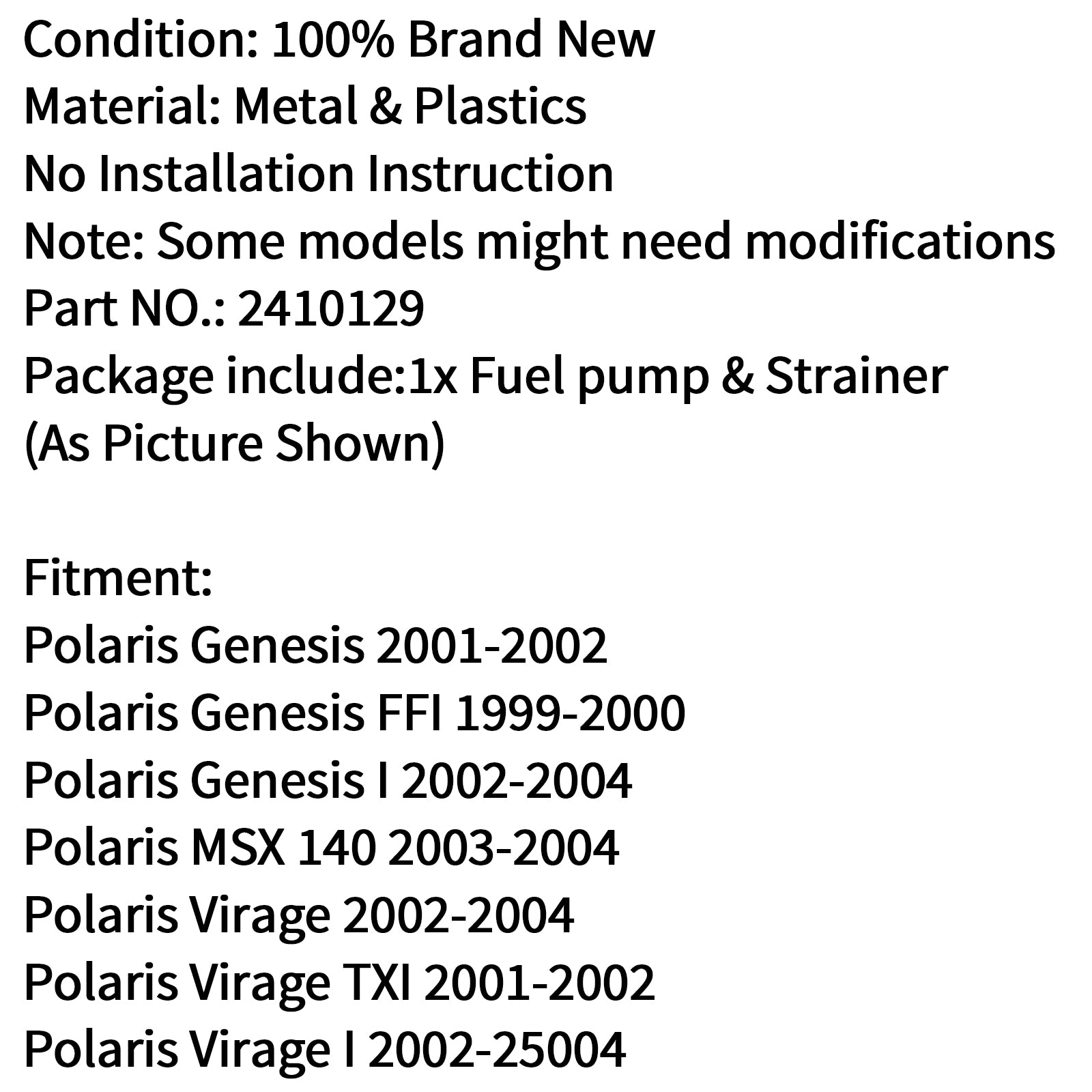 Intank Fuel Pump For Polaris Genesis FFI/I MSX 140 2004 Virage TXI 2001-2002