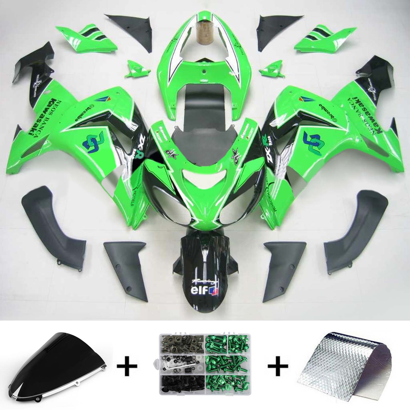 Amotopart Kawasaki ZX10R 2006–2007 grünes Verkleidungsset