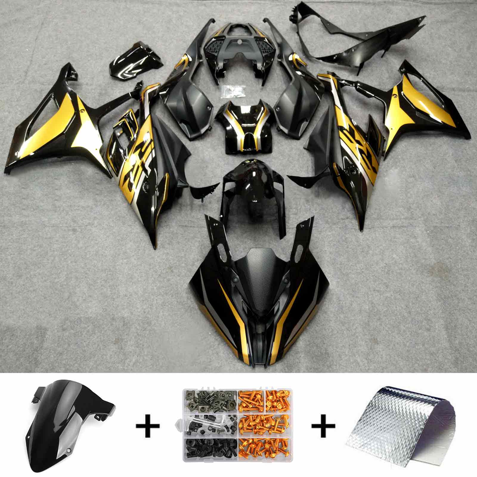 Amotopart 2019-2022 BMW S1000RR/M1000RR Gold Black Racing Fairing Kit