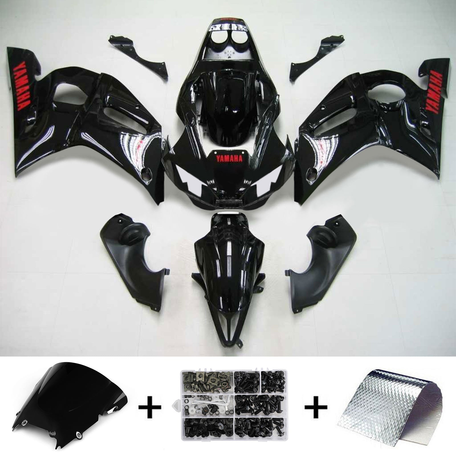 Amotopart Yamaha 1998-2002 YZF 600 R6 Bright Black Fairing Kit