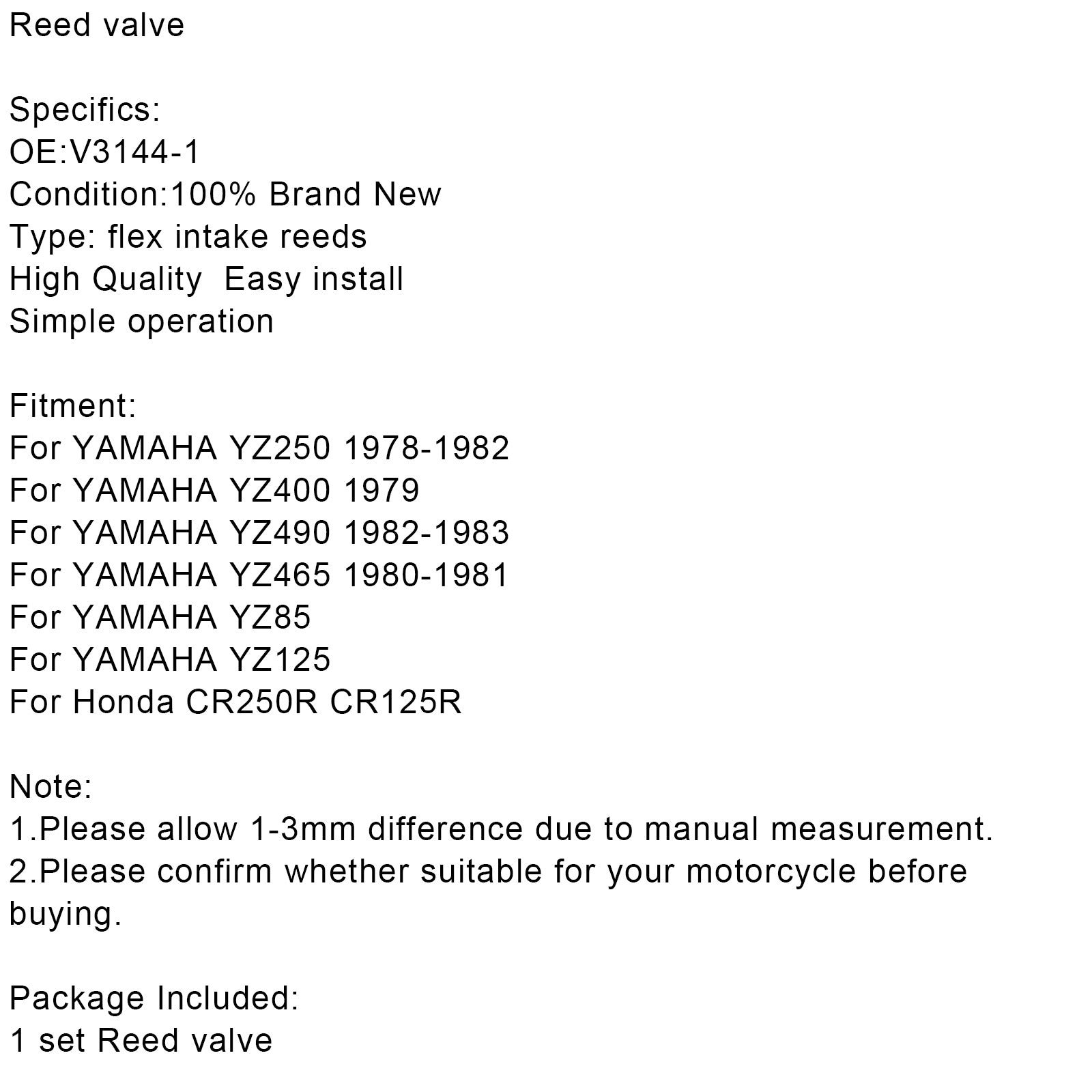 Sistema di valvole lamellari adatto per Yamaha YZ85 YZ125 YZ400 CR250R CR125R V3144-1 generico