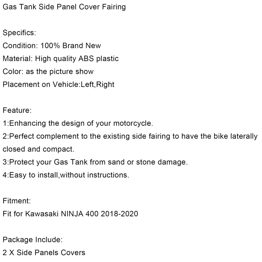 Gas Tank Side Trim Cover Panel Fairing Cowl For Kawasaki NINJA 400 2018-2020