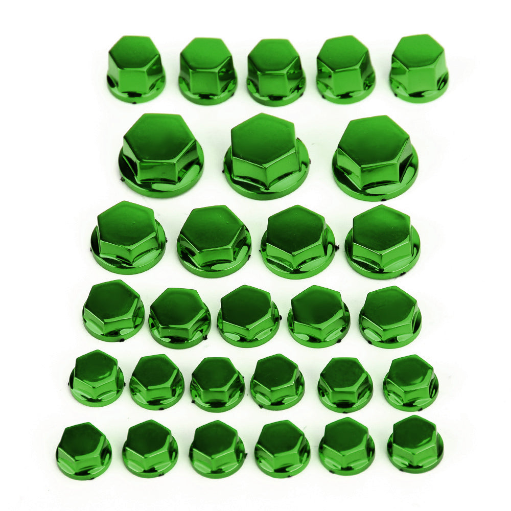 30pcs Motorcycle Green Plastic Hexagon Socket Screw Covers Bolt Nut Cap Cover