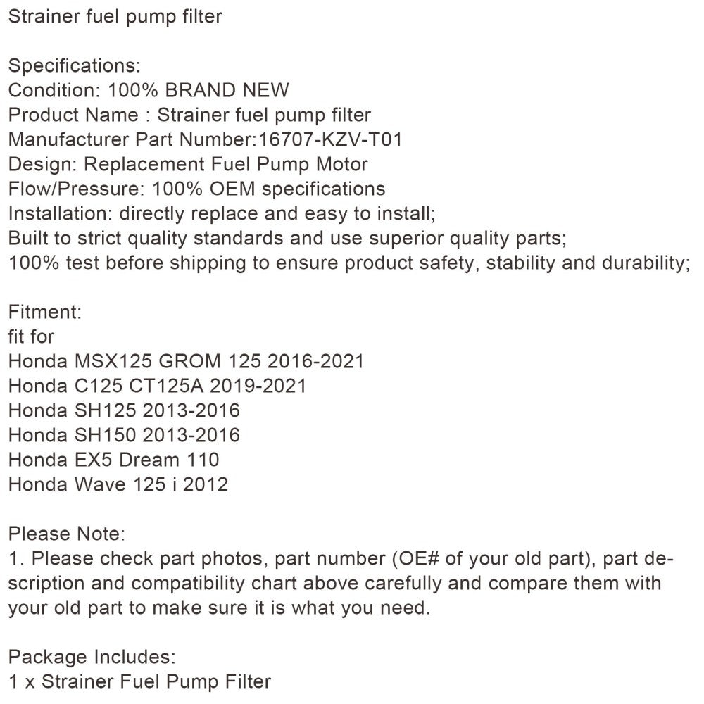 Filtro pompa carburante per Honda SH125 CT125A MSX125 #16707-KZV-T01