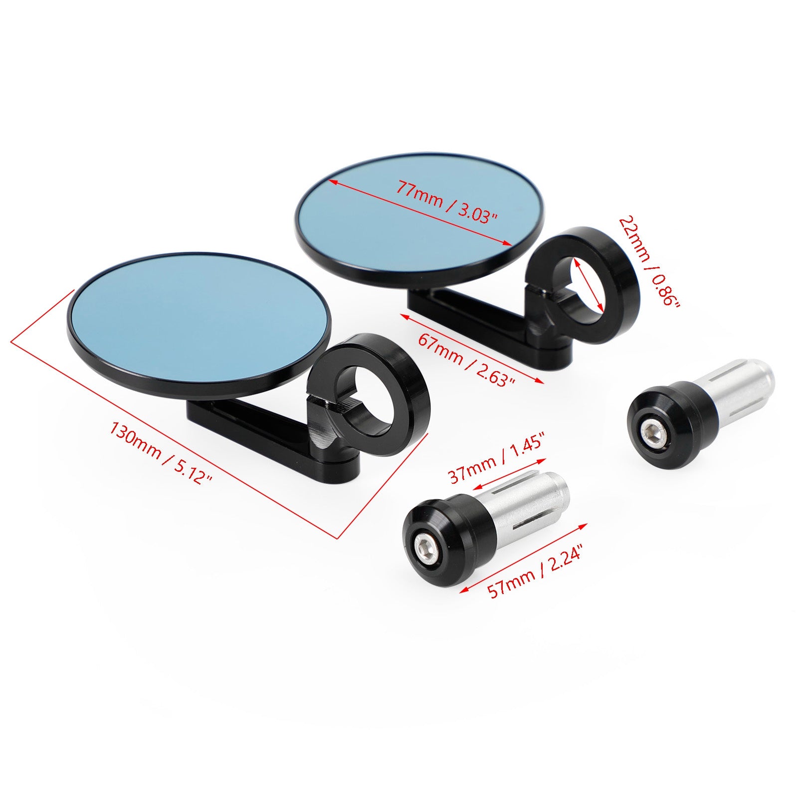 7/8"-1" ハンドルバー ペア リアビュー ラウンド BAR エンド ミラー ブラック アルミニウム ユニバーサル