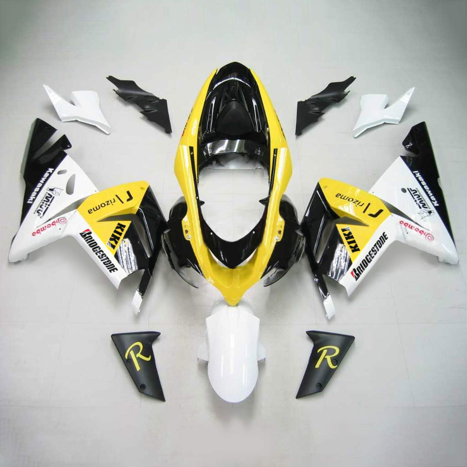 Amotopart Kawasaki 2004-2005 ZX10R Zwart Witgele kuipkit