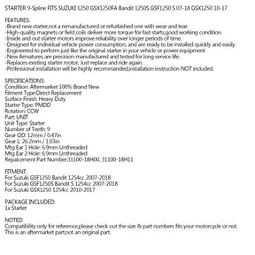 Anlasser für Suzuki GSF1250 Bandit 1250S 07–18 GSX1250 10–17 31100-18H00 Generisches FedEx Express-Versand