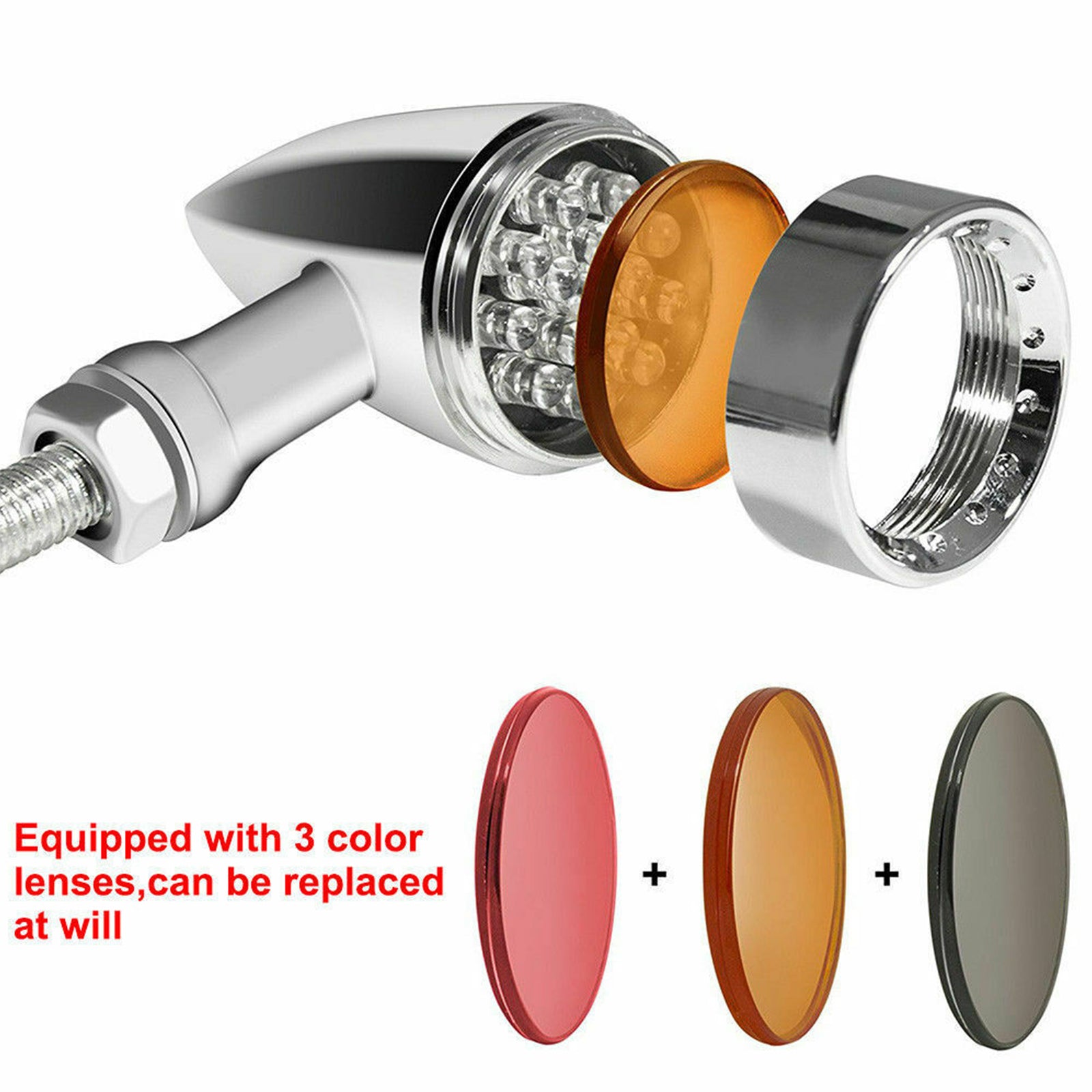 M10 Universal Moto Turn Signal Light Indicators Blinker Bullet Lamp Chrome Generic