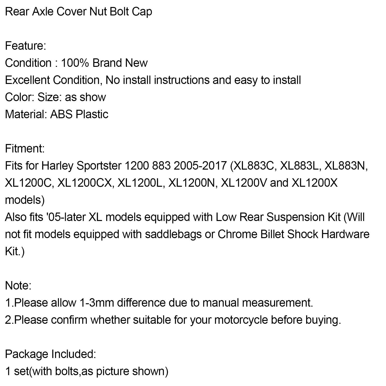 05-17 Sportster 1200 XL1200C 883 Chrome Generic Rear Axle Cover Nut Bolt Cap