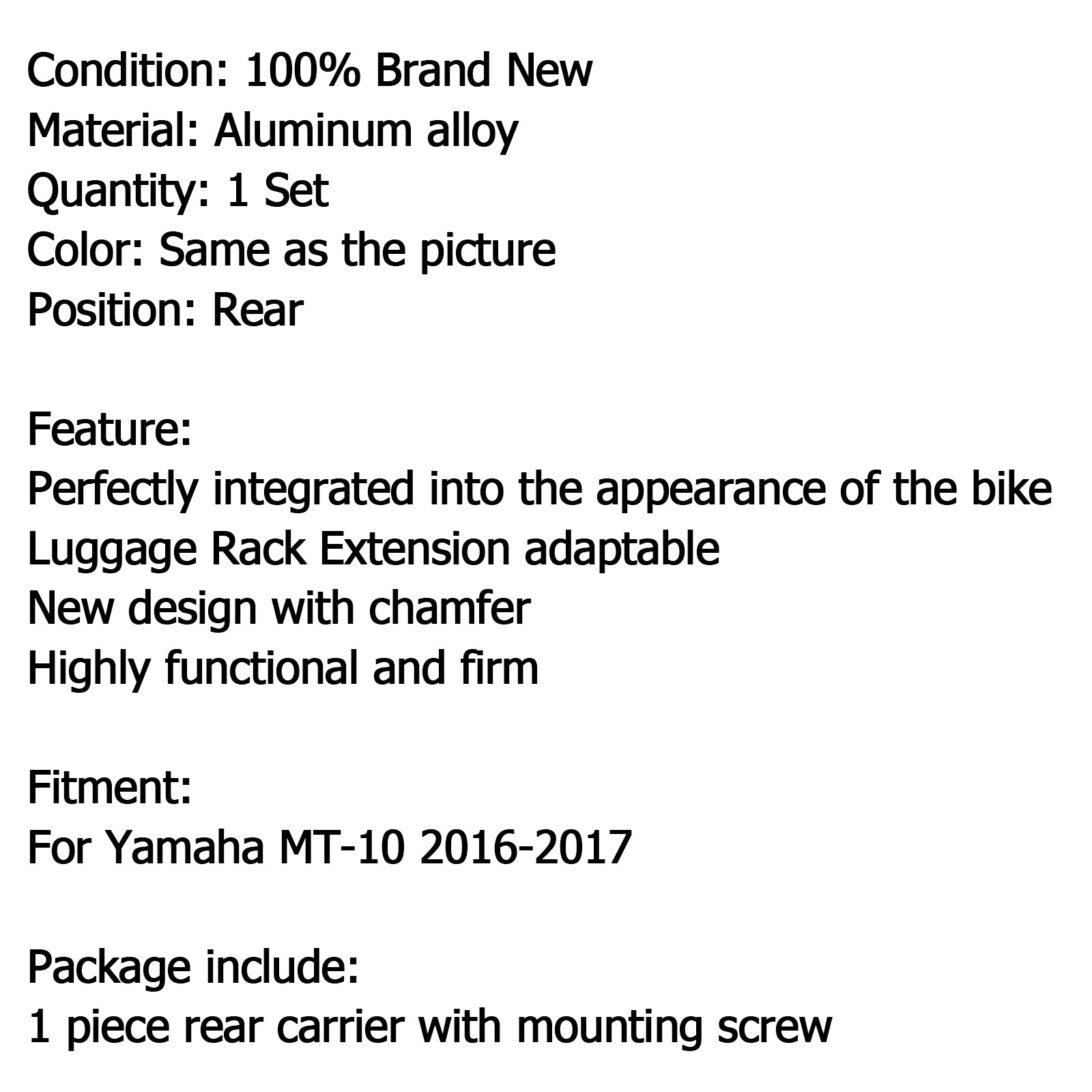 Kit piastra portapacchi posteriore nera per Yamaha MT-10 2016-2017 generico