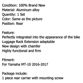 Kit piastra portapacchi posteriore nera per Yamaha MT-10 2016-2017 generico