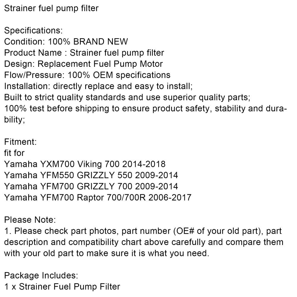 Strainer fuel pump filter for Yamaha YXM700 YFM550 GRIZZLY