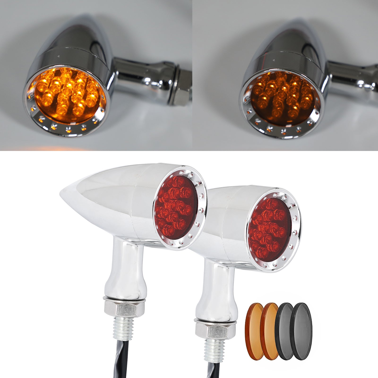 M10 Universal Moto Turn Signal Light Indicators Blinker Bullet Lamp Chrome Generic