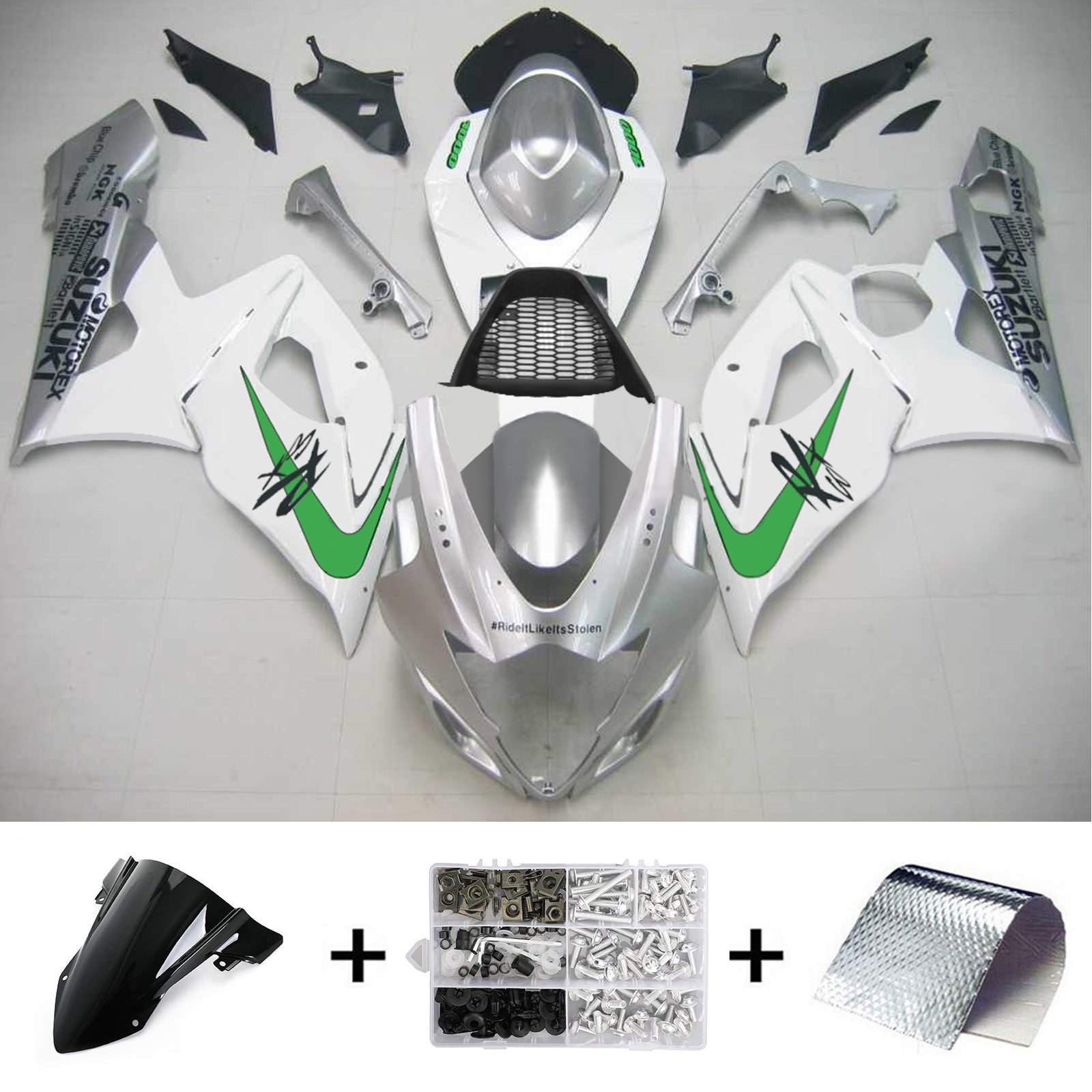 Amotopart 2005-2006 Suzuki GSXR1000 carenatura argento e kit verde