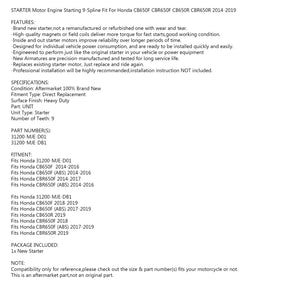 NEW Starter for Honda CBR CB 650F 650R 2014-2019 31200-MJE-D01 31200-MJE-DB1 Generic FedEx Express Shipping