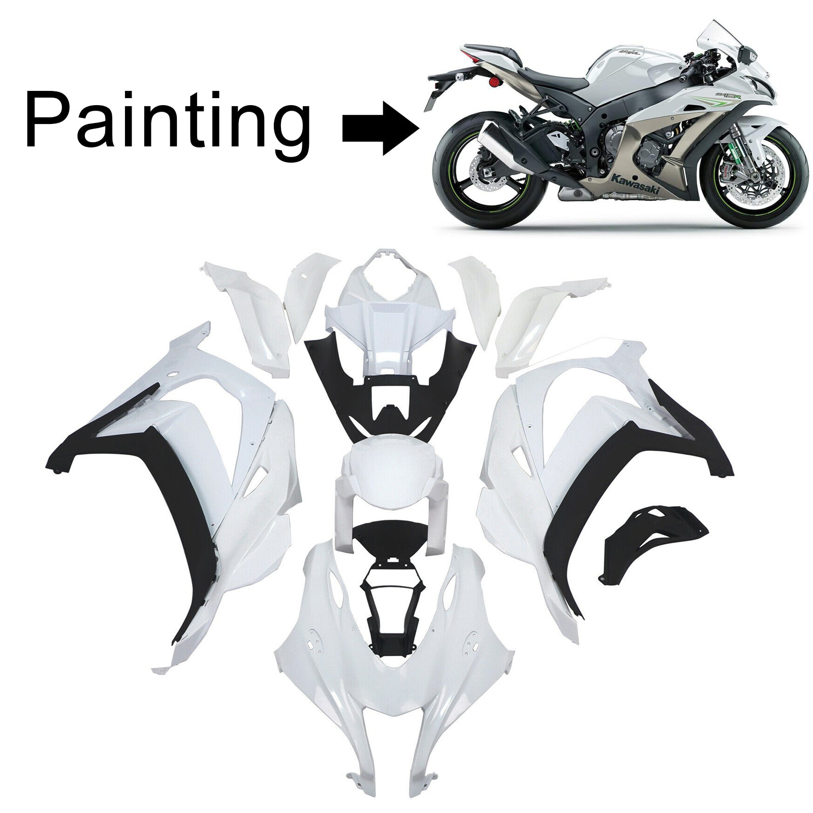 Amotopart Kawasaki 2016-2020 ZX10R Kit de carenado blanco