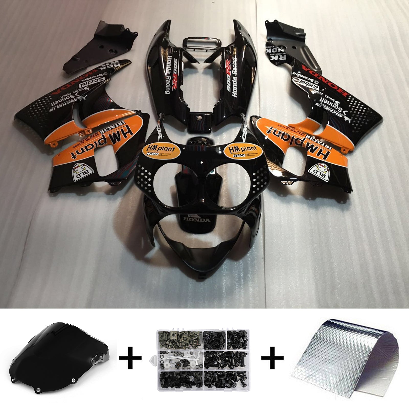 Amotopart 1992-1993 Honda CBR900RR 893 Kit de carenado naranja y negro