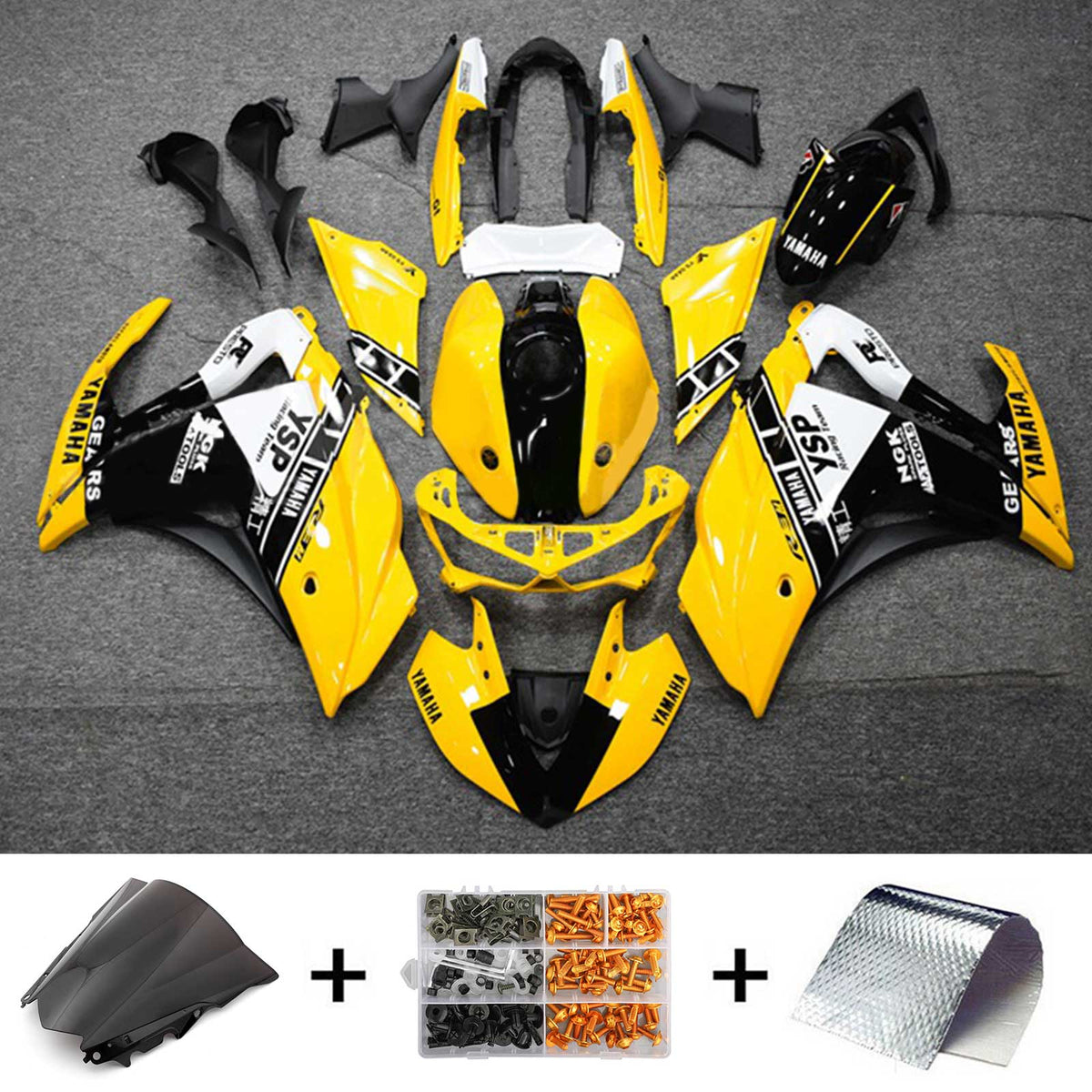 Amotopart Fairing Kit Yamaha 2014-2018 YZF R3 & 2015-2017 YZF R25 Yellow Black Fairing Kit