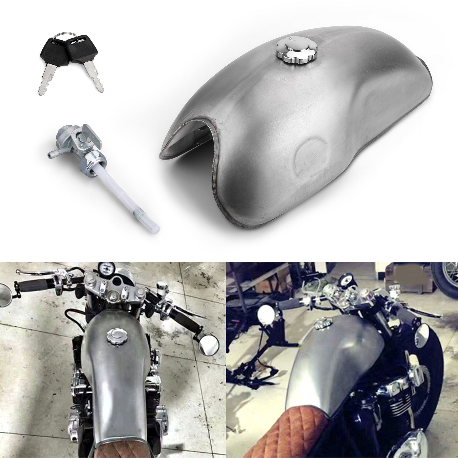 RAW FUEL TANK + CAP + PETCOCK Fit For BENELLI MOJAVE 260 360 CAFE RACER CB XS Generic