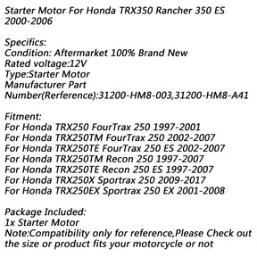 Electric Starter Motor for Honda TRX250 FourTrax 250 TRX250X Sportrax Recon ES