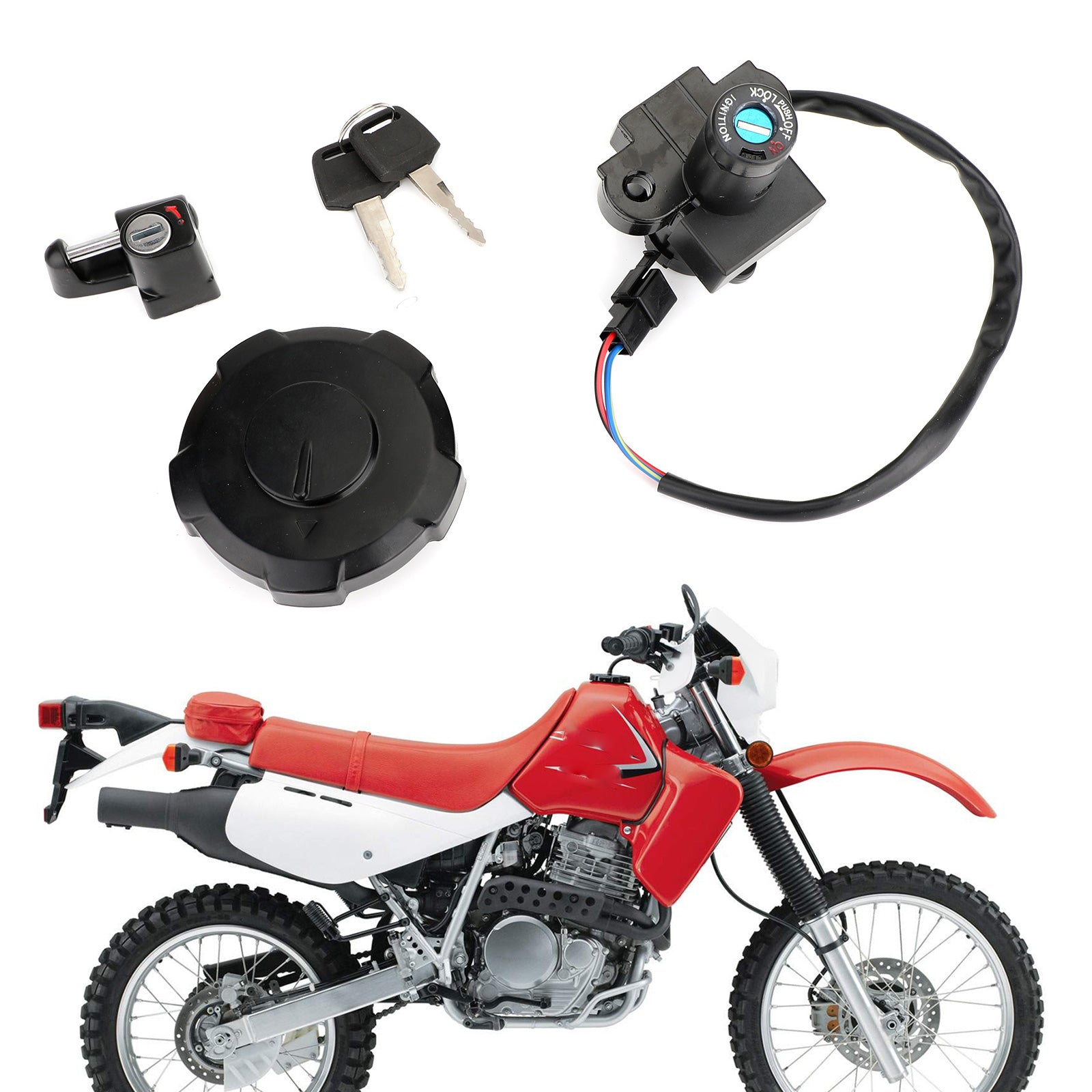 Ensemble de clés de verrouillage de siège de bouchon de gaz de carburant de commutateur d'allumage de Honda adapté pour Honda XR650 XR650L 1993-2017