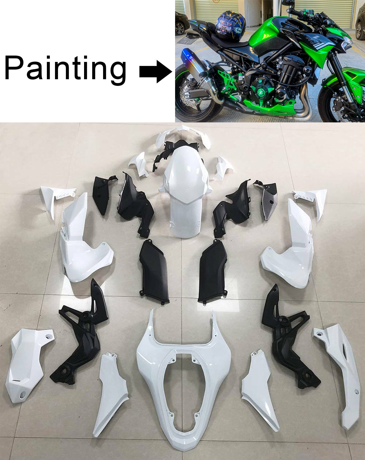 Amotopart 2020-2021 Kawasaki Z900 Kit de carenado verde